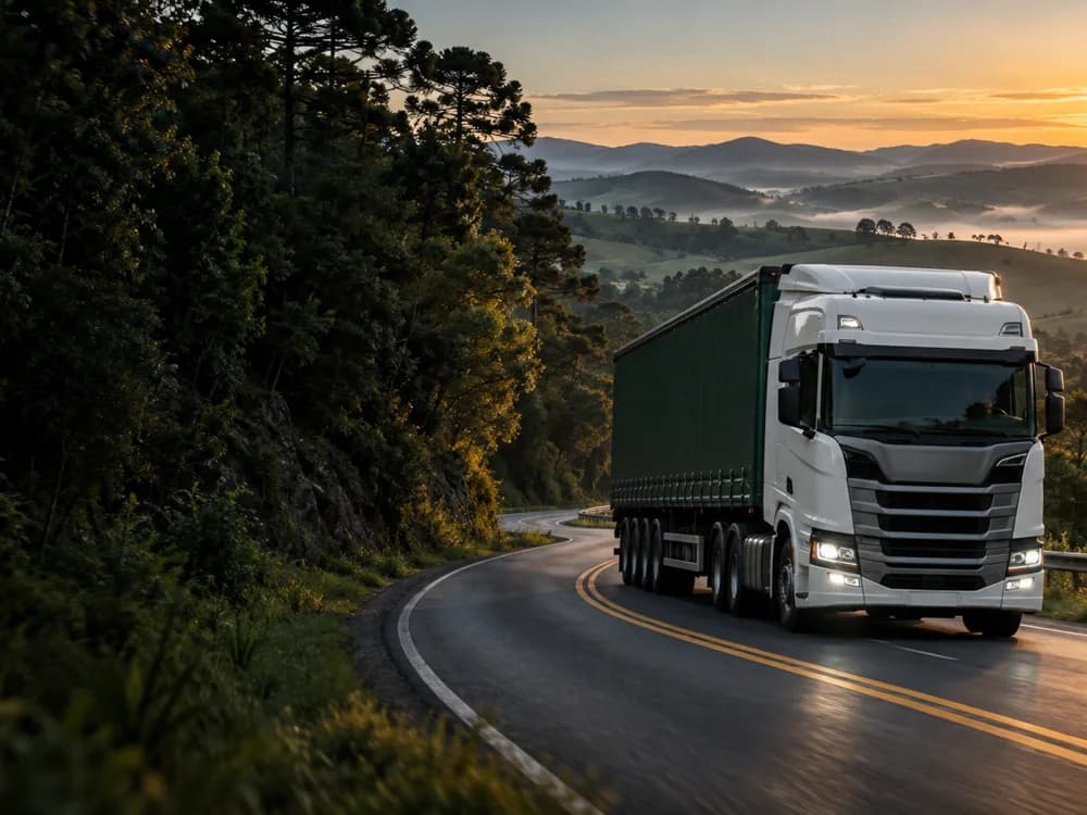 Composição ilustrativa de transporte rodoviário no Sul do Brasil